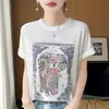 Nuevo suéter de verano de punto para mujer, cuello redondo, manga corta, estilo coreano retro, estampado simple de elefante, con pequeñas mangas acampanadas