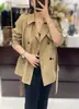 2026 Novo Estilo Minimalista Gola Alta Silhueta de Ombro Curvo Cadarço Dupla Face Gabardine Jaqueta Fashion Casual Solta para Mulheres