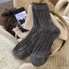 Calcetines Gruesos de Lana de Invierno Hilo Cálido Estilo Coreano Color Ins Bloques de Color Trenza de Punto Calado Calcetines de Media Pantorrilla Calcetines para Mujer Calcetines Arrugados