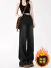 Jeans Skinny Reto de Cintura Alta com Modelagem Ampulheta para Mulheres, Novo de Inverno Plus Size Calças Largas Forradas com Fleece Comprimento Total