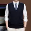 Cardigan Colete Xadrez Masculino Outono Inverno Jacquard Meia-idade Espessado Roupa de Pai Sem Mangas Camada Base de Lã Atacado