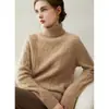 Outono e Inverno Malha de Cashmere 100% Pura com Fio Duplo Espessado Pulôver de Gola Alta Feminino Camisa Básica Solta