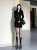 Estilo Luxúria Pura de Garota Quente Zíper Gola Alta Metade Justo ao Corpo Bottoming Slim Feminino Outono e Inverno Manga Longa Vestidinho Preto Vestido Justo
