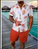 2026 Novo Conjunto Versátil de Camisa de Manga Curta e Shorts com Estampa de Plantas 3D, Europeu e Americano, para Férias Havaianas Transfronteiriças
