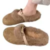 Zapatos metálicos de punta cálida, versátiles para el uso diario, zapatos peludos, forrados de polar, nuevos zapatos de gamuza otoño/invierno, nuevas pantuflas de punta, pantuflas para mujer