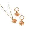 Set de Collar y Aretes de Trébol de Cuatro Hojas Chapado en Oro de 18 Quilates de Lujo Ligero para Mujer Cadena de Acero Inoxidable 304 Juego de Cierres para Aretes
