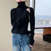 Nuevos estilos de otoño e invierno: suéteres de punto acanalado para mujer, suéteres de lana gruesos, camisetas interiores de cuello alto holgadas y tops de punto