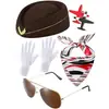 Cosplay de Aeromoça Mais Quente da Amazon Pronto para Baile de Máscaras Traje Pronto Peça Única Chapéu Óculos de Sol Lenço de Seda Broche