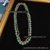 Nanyang Antigo Médio Vintage Verde Cordão de Contas Cobre Banhado a Ouro 18 Ouro Brilhante Pigmento Dourado Conjunto de Colar Luxo Discreto