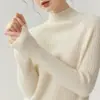 Suéter de malha de cashmere com gola semi-alta, 100% cashmere, espesso, para outono e inverno, feminino, design listrado emagrecedor