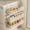 Estante de Almacenamiento Lateral para Refrigerador Estante para Suministros de Cocina Estante Colgante de Pared Lateral Multicapa para Botellas de Especias Película Adhesiva Sin Perforaciones