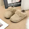 Pantuflas de Piel para Mujer de Invierno, Para Usar al Aire Libre, Suela Gruesa, Forradas de Felpa, Zapatos Calientes, Nuevas Medias Pantuflas Birkenstock 2026 Pantuflas de Algodón Slip-on