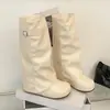 Botas femininas de cano alto retrô com fivela de cinto, novo estilo outono 2026, salto plataforma, que aumenta a altura, emagrecimento, botas da moda de cano alto empilhadas