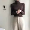 Nuevo Top de Punto de Color Sólido de Manga Larga de Cuello Alto para Otoño e Invierno, Ajuste Delgado, Top Base Trendy para Mujer, Elegante Negro