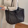Bolsa de lona con estampado de leopardo estilo ins coreano para mujer, bolsa de tela versátil, perezosa y relajada, gran capacidad, bolso de hombro tipo tote para estudiante