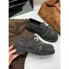 Versión de Piel de Vaca ~ Mocasines Estilo Británico 25 Años Nuevo Retro Punta Redonda Piel Nobuck Tacón Grueso Hebilla Zapatos sin Cordones