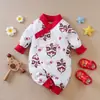 Roupa de Mês Completo para Bebê, Macacão de Algodão de Manga Longa Classe A, Estilo Chinês Novo Vermelho, Roupas de Ano Novo para Recém-Nascidos Atacado Q