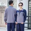 Roupas de trabalho personalizadas 100% algodão, conjunto de roupas de proteção para oficina duráveis de manga comprida para primavera e outono, uniformes de fábrica estampados, roupas de trabalho duráveis
