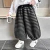 Pantalones de Punto Rayados con Bloques de Color para Niño, Estilo Coreano, Pantalones Anchos tipo Linterna para Niño, Pantalones de Bebé, Comercio Exterior