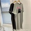 Verão Feminino Garota Cheinha Plus Size Casual Roupa Externa Fina Manga Curta Estampada Vestido Preguiçoso Comprimento Médio Solto Emagrecimento Tendência Quadril