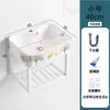 Lavabo de Pared Integrado con Cuba de Cerámica para Apartamentos Pequeños, Soporte Simple de Acero Inoxidable, Lavabo de Balcón