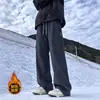 Pantalones impermeables con forro de polar para hombre para otoño e invierno, pantalones de trabajo holgados rectos de moda para exteriores, pantalones casuales gruesos