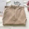 Camada Base Outono Inverno Feminina Gola Meia Alta Zíper Branco Malha Roupa Íntima Slim Fit Tricô Retrô Americano Preto