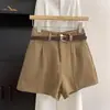 Shorts negros casuales de tiro alto adelgazantes para mujer, verano 2026, estilo coreano petite, pantalones versátiles de pierna ancha línea A