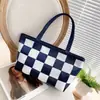 Color de Contraste Nuevo de moda otoño e invierno gran capacidad tejido bolso transfronterizo para mujer bolso de mano a cuadros todo partido bolso de hombro tipo tote