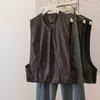 Top Colete Feminino Plus Size Novo Estilo Coreano Gola Redonda Linho Botão Lateral Sem Manga Solto Emagrecimento
