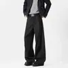Calça Plissada Retro Americana com Barra Curva para Homens, Marca Tendência com Caimento de Alta Qualidade, Perna Larga Solta Reta Casual