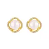 797 Diseño de Nicho Elegante Ins Sentido Avanzado Borde de Flor con Diamante Cuentas de Pan Natural Pendientes de Tuerca de Plata de Ley S925 para Mujer