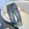 Jeans Reto Azul Vintage Feminino Primavera e Outono Novo Cintura Alta Aparência Slim Calças Longas Calças de Tubo Jeans Feminino Elástico