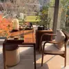 Mesa de Té Estilo Canción para Balcón de Madera de Nogal Negro, Mesa y Sillas Estilo Tradicional para Sala de Estar, Balcón, Apartamento Pequeño, Mesa de Té Integrada