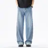 Calça jeans masculina retro americana para primavera e outono, calça reta casual solta de alta rua, calça moderna com cordão de tamanho grande