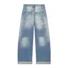 Primavera 2026 Nuevo Estilo Personalizado Estilo Callejero Versátil Desgastado Decorativo Dobladillo Enrollado Sueltos Jeans Pantalones Largos para Mujer 8727035
