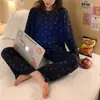 Pijamas para Mujer, Pantalones de Manga Larga para Otoño, Pijamas Sueltos de Dibujos Animados con Cuello Redondo, Trajes de Ropa para el Hogar para Mujer, Venta al por Mayor Directa de Fábrica