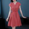 Vestido de algodón para mujer, primavera y verano 2024, nuevo, largo medio, lino, talla grande, cintura ajustada, adelgazante, elegante, de moda para madres.