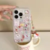 Capa de Celular para iPhone 16 Pro Max Tela Cheia Gato Apple 15 Pro Anti-Queda 14 Pingente 13P Anti-Queda Coreana