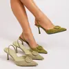 Sandalias de Tacón Alto Puntiagudas de Terciopelo Verde, de Moda y Lujosas, con Hebilla Ovalada y Correa Trasera, Tacones Altos para Mujer, Nuevas Llegadas de Primavera