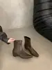 Botines retro de tacón bajo estilo coreano para mujer, nueva colección primavera/otoño 2026, diseño versátil de punta cuadrada con cremallera trasera y efecto adelgazante