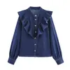 Ropa Europea y Americana Transfronteriza Aliexpress Popular Camisa Decorativa de Mezclilla en Capas Traje de Pantalones Rectos de Cintura Alta