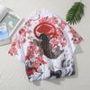 Chaqueta de Verano para Hombre, Cardigan Delgado Estilo Japonés Bf con Patrón de Grulla, Camisa Casual Holgada, Mangas Tres Cuartos, Protección Solar para la Playa