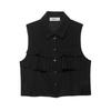 Exportação Transfronteiriça Roupas Femininas Outono 2025 Europeu e Americano Gola Lapela Sem Mangas Babados Transparente Camisa Top para Mulheres A36705