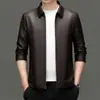 Chaqueta de Cuero para Hombre Nueva de Otoño Invierno Transfronteriza Casual de Negocios Solapa Cremallera Acolchado de Terciopelo Espesor para Hombres de Mediana Edad y Jóvenes Abrigo de Chaqueta de Cuero