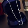 Collar con colgante de plata de ley bañada en plata de ley con diseño de círculo azul marino y leyenda del mismo estilo para mujer, estilo japonés y coreano, combina con todo.