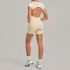 Conjunto de Yoga Costas Nuas Transfronteiriço, Conjunto de Yoga Plissado Invisível de Caimento Justo, Conjunto Casual de Duas Peças para Fitness 3098+8047