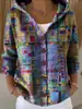 Cárdigan Sudadera con Capucha y Botones Estampado Floral Retro Transfronterizo Europeo y Americano para Mujer, Holgado, Casual, Manga Larga, Prenda Exterior