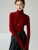 Suéter de malha gola alta sem costura 100% lã slim fit para mulheres, top de manga longa para usar por baixo no outono e inverno