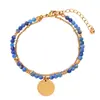 Pulsera de acero inoxidable con cuentas transfronteriza, joyería apilable impermeable de oro de 18k para mujer, piedra natural, accesorios de alta gama europeos y americanos